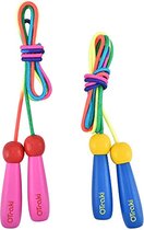 Happygetfit - Verstelbaar springtouw voor kinderen, 2 stuks, 200 cm, touwtje met houten handvat en katoenen touw, om met fitness spellen de botontwikkeling te bevorderen