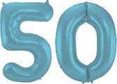 Folieballon 50 jaar metallic pastel blauw mat 86cm