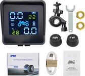 TPMS - Bandenspanningscontrolesysteem - USB Solar Charging - Motormotor Bandenspanning - Bandentemperatuur - Monitoring Alarmsysteem - met 2 Externe Sensoren