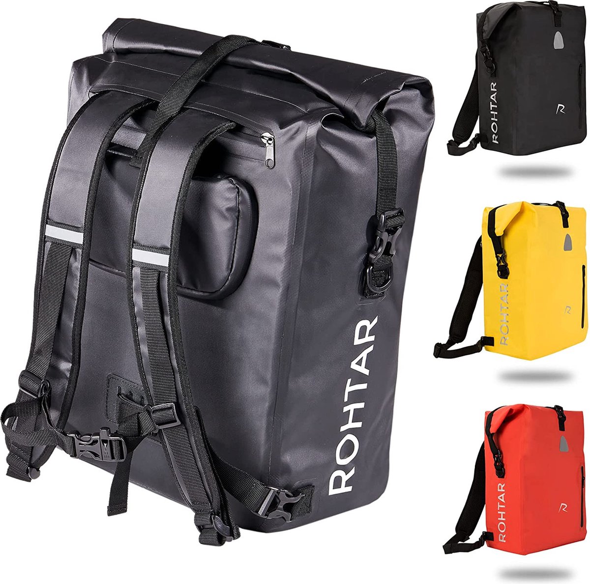 Fietstas, 3-in-1 fietstas voor bagagedrager, waterdicht en reflecterend als bagagedragertas, zwart