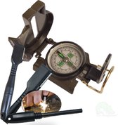 Alta-X - Professionele Metalen kompas Militair + Vuurmaker - Scouting Compass - Magnesium stick vuurstarter zwart met groen survival fluitje
