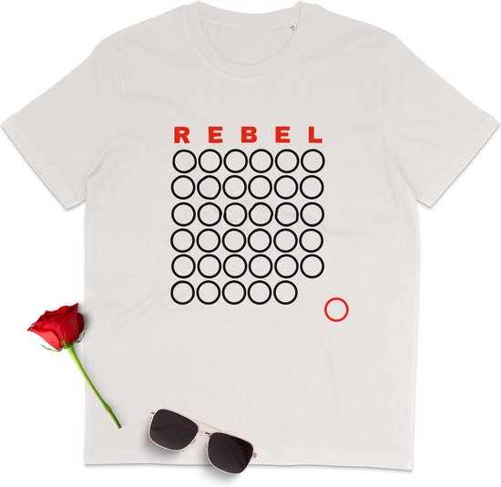 T Shirt Heren - T Shirt Dames - Unisex - Rebel - Korte Mouw - Wit - Maat S