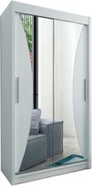 InspireMe- Moderne kledingkast,Zweefdeurkast Kledingkast met Spiegel Garderobekast met planken en kledingstang - 100x62x200 cm (BxDxH) - MEGRA 100 (Wit)2S