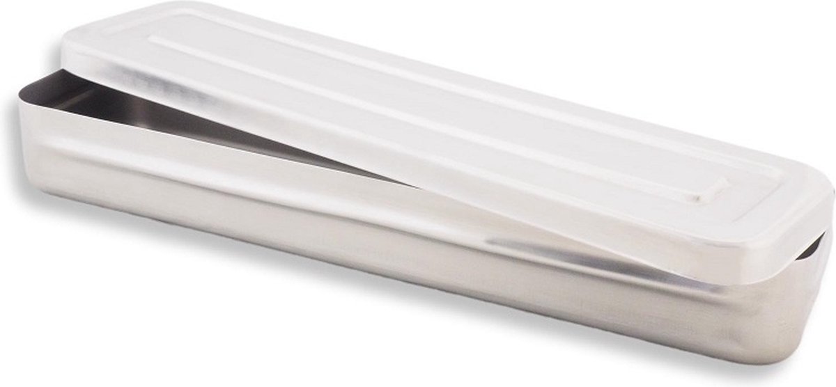 Goedkoopste Instrumenten Doos Maten 32x 8x4.0cm Medipharchem - Zilver - RVS - Bewaardoos met klemdeksel - Met afgeronde hoeken