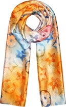 Oranje dames sjaal Flowy Pastels|Satijnen dames sjaal|Oranje Blauw