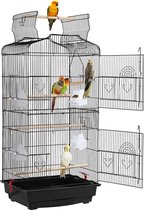 FURNIBELLA Vogelkooi vogelvolière dierenkooi vogelhuis voor papegaai golvenkiet 46 x 35,5 x 104,5 cm zwart