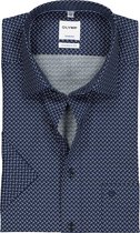 OLYMP Tendenz modern fit overhemd - korte mouw - donkerblauw met lichtblauw en wit dessin - Strijkvriendelijk - Boordmaat: 40