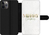 Bookcase Geschikt voor iPhone 11 Pro Max telefoonhoesje - Kerst - Quotes - Merry Christmas - Spreuken - Goud - Met vakjes - Wallet case met magneetsluiting