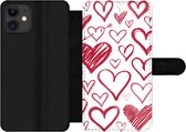 Bookcase Geschikt voor iPhone 11 telefoonhoesje - Een illustratie met verschillende hartjes op een witte achtergrond - Met vakjes - Wallet case met magneetsluiting