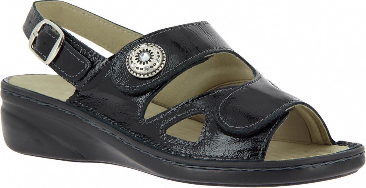 Luxe sandaal met stretch inzet mt:36 zwart (met CE-keurmerk) merk: Varomed model: Isabelle Hallux sandaal echt leder