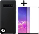 Fooniq Silicone Hoesje Zwart 4x + Screenprotector 4x - Geschikt Voor Samsung Galaxy S10 Lite