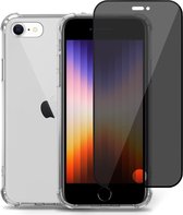 Hoesje geschikt voor iPhone SE 2022 + Privé Screenprotector – Privacy Tempered Glass - Case Transparant