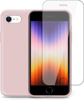 Hoesje geschikt voor iPhone SE 2022 + Screenprotector – Tempered Glass - Liquid Back Case Cover Rose