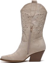 SmileFavorites® Dames Cowboylaarzen met Hak - Suedine - Beige - Maat 40