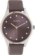 OOZOO Timepieces - Zilveren/Rosé gouden horloge met mauve leren band - C10953 - Ø40