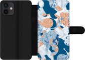 Bookcase Geschikt voor iPhone 12 Mini telefoonhoesje - Marmer print - Geometrische vormen - Glitters - Met vakjes - Wallet case met magneetsluiting