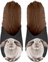 pantoffels konijn pluche zwart/bruin maat 39/42