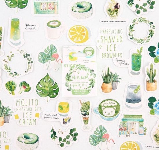 46 Stickers Green – D2400 – Groene Teksten, Planten, Drinken, Eten En Allerlei – Stickerdoosje – Voor Scrapbook Of Bullet Journal – Agenda Stickers – Decoratie Stickers