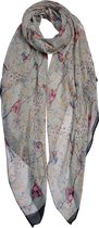 Juleeze Sjaal Dames Print 80x180 cm Grijs Vogels Shawl Dames