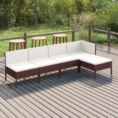 5-delige Loungeset met kussens poly rattan bruin