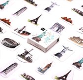 45 Stickers Monumenten - D236 - Big Ben, Kinderdijk, Toren van Pisa, Vrijheidsbeeld, Hollywood, Brandenburger Tor, Etc. Stickerdoosje - Voor Scrapbook Of Bullet Journal - Agenda St