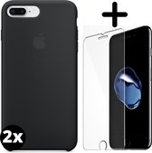 Fooniq Silicone Hoesje Zwart 2x + Screenprotector 2x - Geschikt Voor Apple iPhone 8 Plus