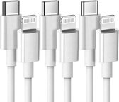 3x Oplader kabel geschikt voor iPhone - Kabel geschikt voor lightning - USB C kabel - Lader kabel