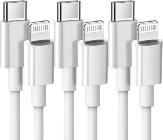 3x Oplader kabel geschikt voor iPhone - Kabel geschikt voor lightning - USB C kabel - Lader kabel
