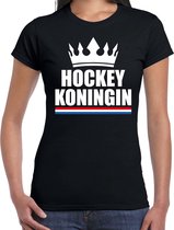 Zwart hockey koningin shirt met kroon dames - Sport / hobby kleding XS