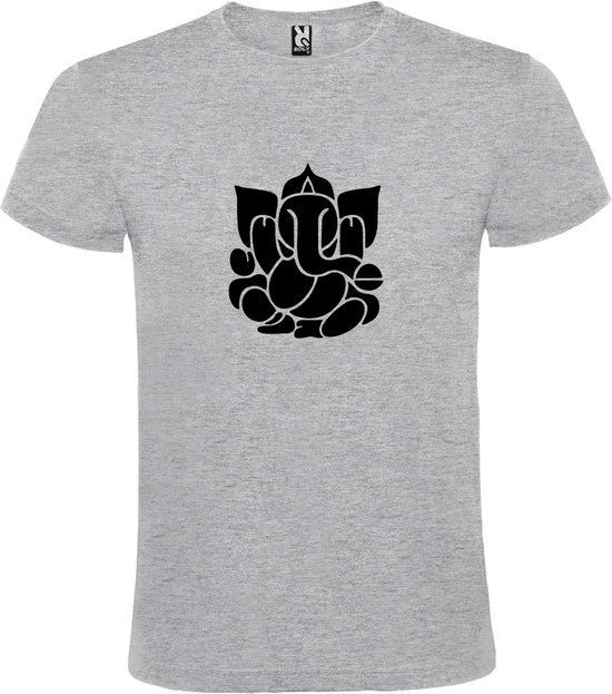 Grijs  T shirt met  print van de "heilige Olifant Ganesha " print Zwart size S