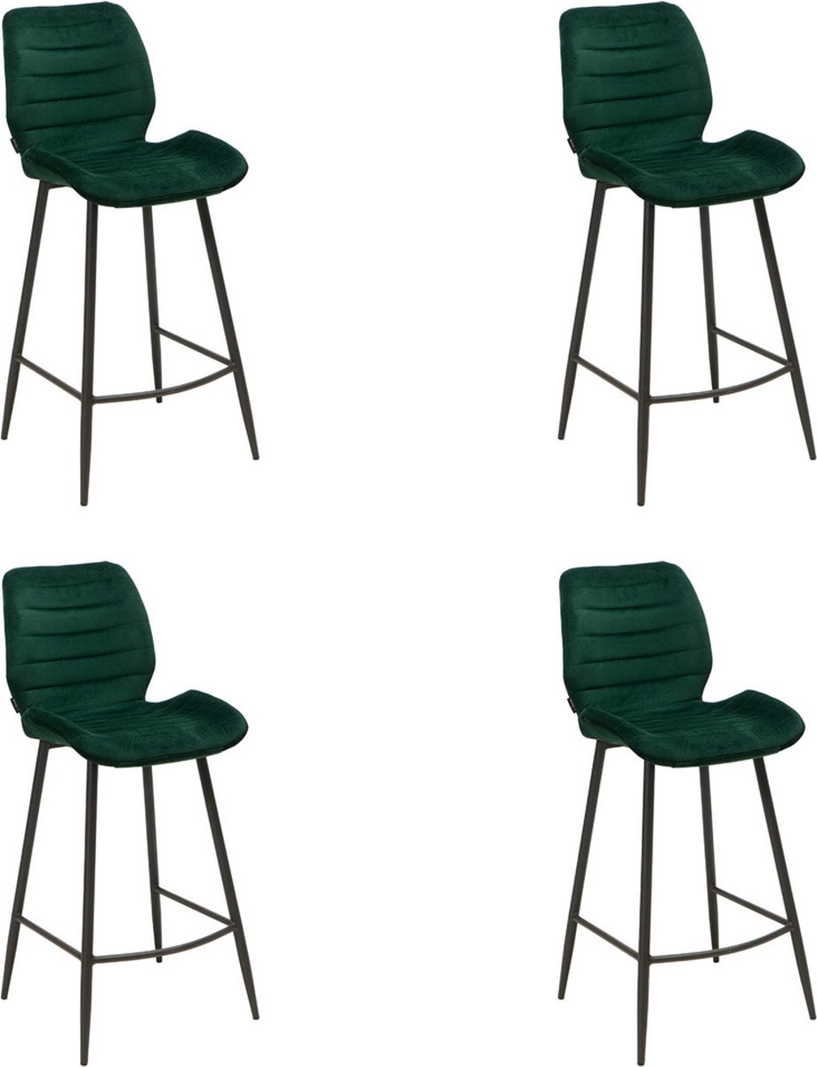 Bronx71® Velvet barkruk Toby donkergroen 71 cm - Barkrukken set van 4 - barstoel