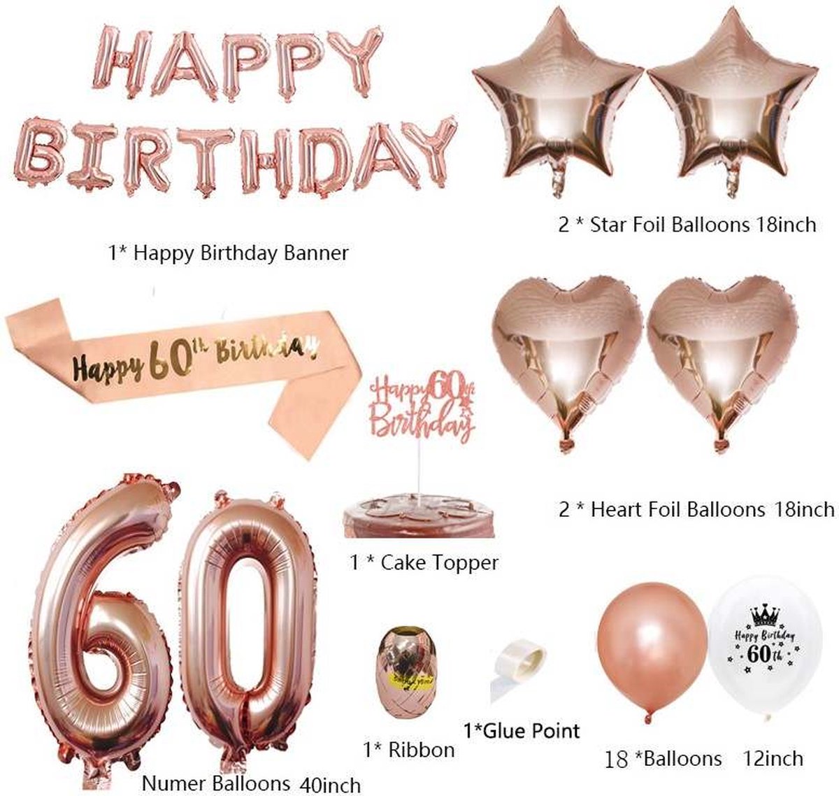 Numéro Ballon 60 Ans Rose Or Rose Bouquet De Pearl * Hourra 60 Ans