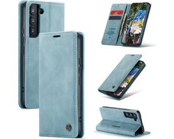 Casemania Hoesje Geschikt voor Samsung Galaxy S22 Plus - Aqua Blue - Dunne Portemonnee Book Case - Slim Wallet Case met Pasjeshouder