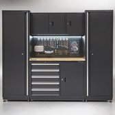 Datona® Werkbank 120 cm met gereedschapsbord en werkplaatskasten - Mat Zwart