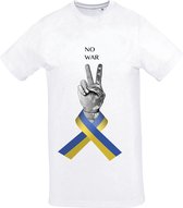 T-Shirt NO WAR | €1 donatie aan Giro555 | Peace in combinatie met de Ukraïnsche vlag | Steun Oekraïne | M | Polyester shirt
