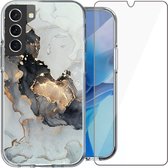 Hoesje geschikt voor Samsung Galaxy S21 FE - Siliconen Shock Proof Case Back Cover Hoes Marmer Goud + Screenprotector Gehard Glas Screen Protector