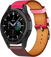 Strap-it Samsung Galaxy Watch 4 Classic 46mm leren bandje - knalroze/roodbruin