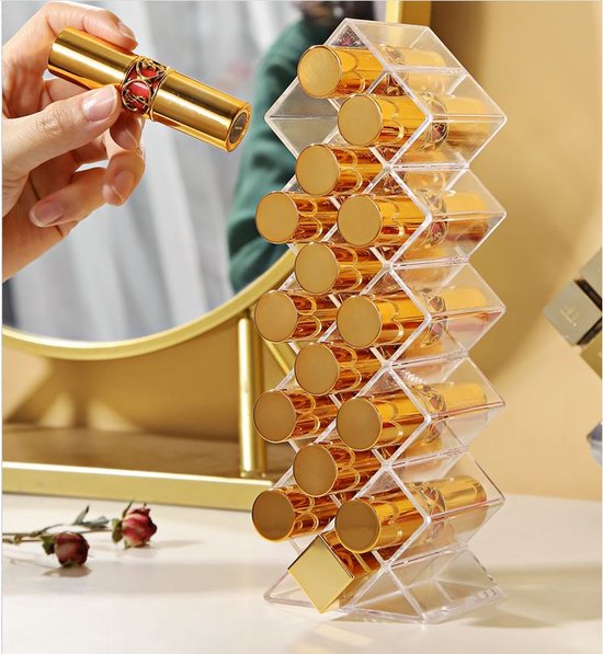 Lippenstift Organizer - Acryl Make-up Schoonheid Opslag - Vis Vorm 16 Ruimte voor Lip Glaze Cosmetische Houder - Ontworpen om te Staan Leg Plat en Gestapeld - Hervulbaar