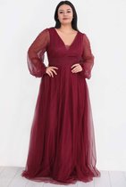 HASVEL -Bordeaux kleur party dress-groote maat feest jurken-maat 54-Galajurk- Tule jurk