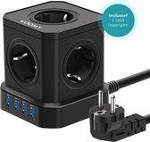 Voomy Cube Stekkerdoos met Schakelaar - 4 USB Poorten - 5 Stopcontacten - Zwart