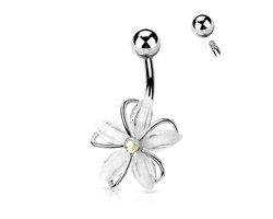 Navelpiercing CZ steen wire witte bloem - zilver - LMPiercings