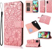 Samsung Galaxy A51 Roze-Goud bookcase hoesje Bloemen  *LET OP JUISTE MODEL*