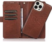 iPhone 13 Pro Magnetisch 2-in-1 Hoesje - Luxe Wallet Case met Magneet Sluiting - Vakjes voor pasjes en geld - Mobiq Luxe Lederen Magnetische 2-in-1 Book Case iPhone 13 Pro bruin
