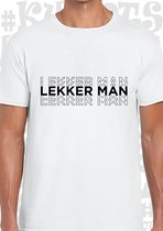 LEKKER MAN heren t-shirt - Wit - Maat L - Korte mouwen - Ronde hals - grappige teksten - leuke shirtjes - humor - grappig - quotes - kwoots - Rene van der Gijp - VI Vandaag