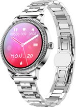 GALESTO Smartwatch Royal - Smartwatch Femme - Homme Smartwatch - Tracker d'activité - Fitness Tracker - Avec écran tactile - Bracelet en acier - Montre - Podomètre - Tensiomètre - Calories brûlées - Résistant à l'eau - Argent