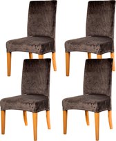 Stoelhoezen Eetkamerstoelen Stretch - 4 Stuks Stoelhoes - Fluweel Grijs