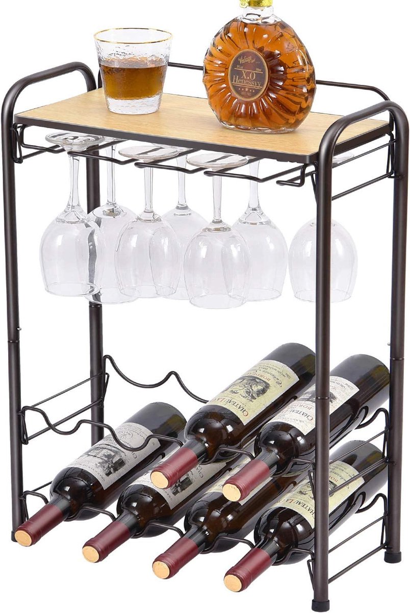 Kingrack Casier à vin pour 8 bouteilles, casier à vin en métal avec  porte-verres et... | bol.com