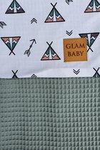 Wiegdeken 75 x 100 cm - Oud Groen met Tipi Print - 100% Katoen - Glam Baby - Wafelkatoen