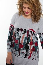 Paprika Dames Trui met 'fashion show' print en strassteentjes - Trui - Maat 52
