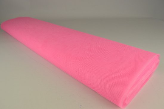 Tule stof - bloemen roze stamper - wit - 960554-83 - De Stoffenkraam